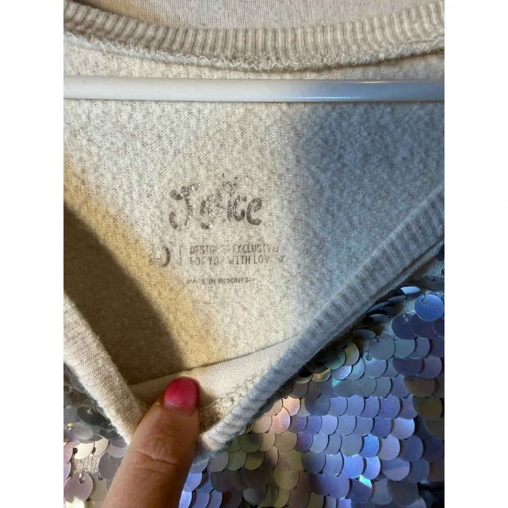Justice‎ Girls Size 10 Sequin Sweatshirt Iridescent Silver Pink Heather Gray